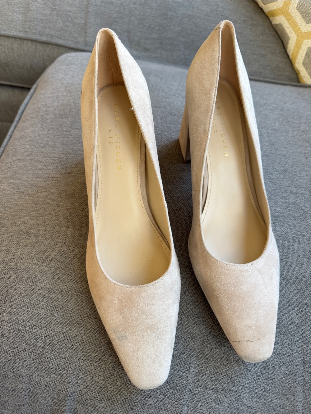Marc Fisher Cream Suede Block Heel Pumps